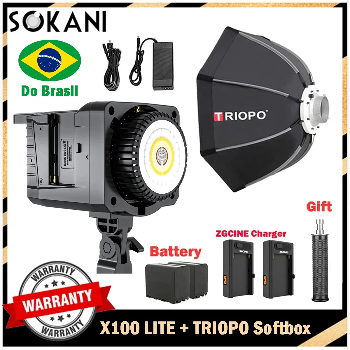 【DO BRASIL】Sokani X100 100W Bi-Color RGB LED Video Light, Controle APP, Bowens Mount, Iluminação para Gravação de Vídeo, Fotografia ao Ar Livre, 100W