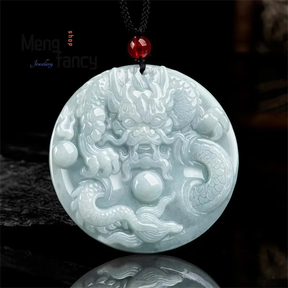 

Natural Myanmar A-goods Jadeite Zodiac Dragon Playing With Pearls Pendant Exquisite Handicraft Fashion Fine Jewelry Holiday Gift