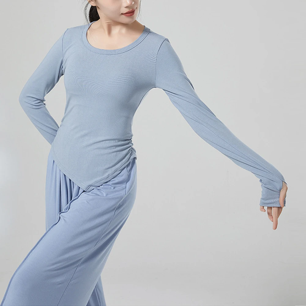 

Dance Yoga Gym Asymmetric T Shirt Women Clothing Black Purple Sporty Elastic Tee O neck Long Sleeve Slim Shirts Girl Top Clothes