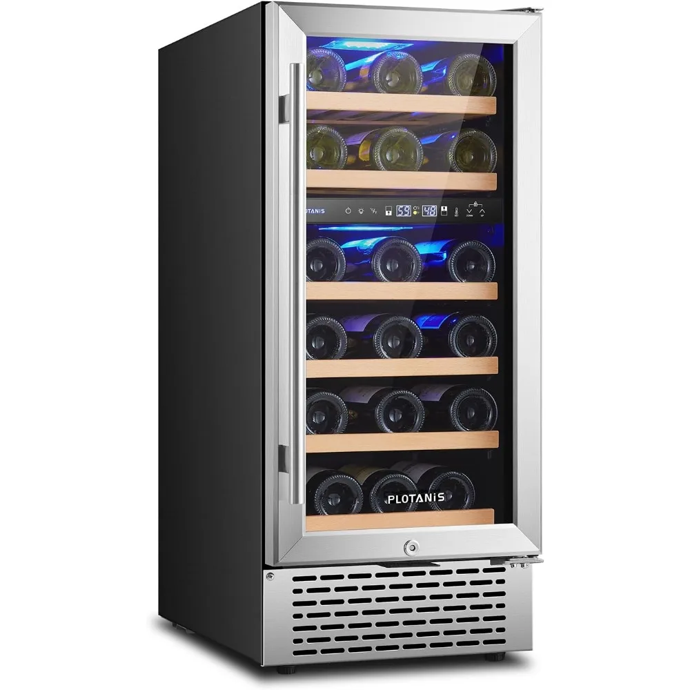 

15 Inch Wine Fridge Dual Zone 28 Bottles Under Counter Wine Cooler Refrigerator Built-in or Freestanding