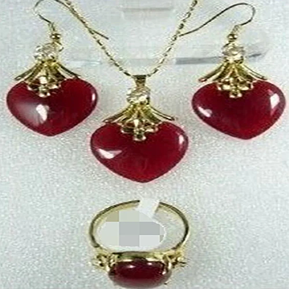 Natural jewelry Nice Red stone Necklace Earrings Ring Set