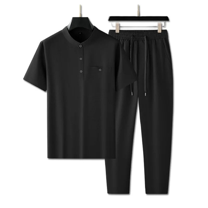 【Linse/Tianshi】Chinese stand collar summer high-end breathable thin men's casual sports suit complete set