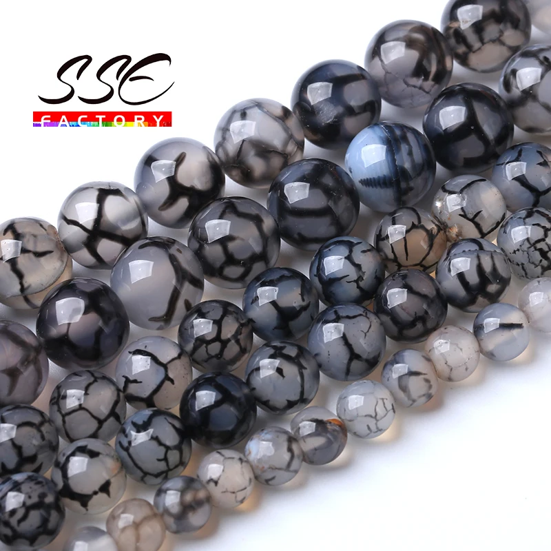Round Black Dragon Vein Agates Beads Natural Stone Loose Beads For Jewelry Making Diy Charms Bracelet Necklace 4 6 8 10 12mm 15