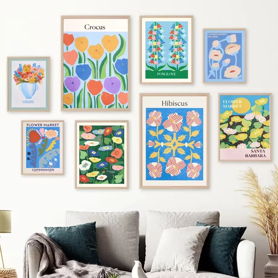 

Vintage Flower Market Color Abstract Plant Wall Art Canvas Painting Nordic Poster And Print Pictures For Linving Room Decoration