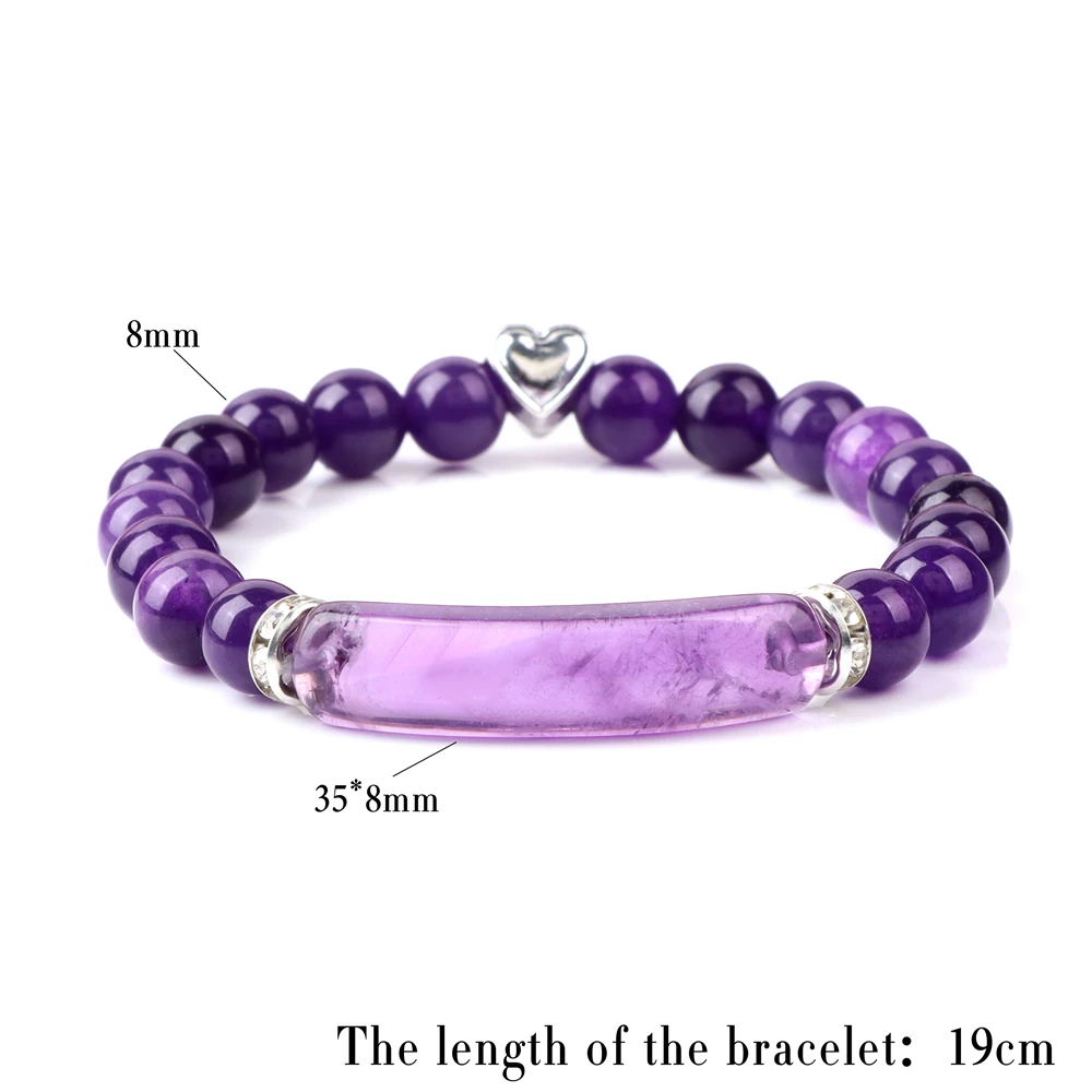 Rectangle Bar Connector Bracelets Handmade Natural Stone Tiger Eye Elastic Bracelets Healing Silver Color Heart Charm Bracelets