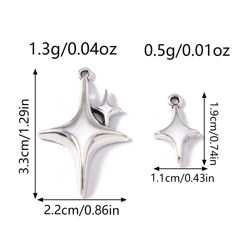 Leslie 10 Stück/Lot Legierung Antik-Silberfarben Polaris-Stern-Anhänger für Armbänder Halsketten DIY Handgemachtes Schmuckzubehör – Detail 7