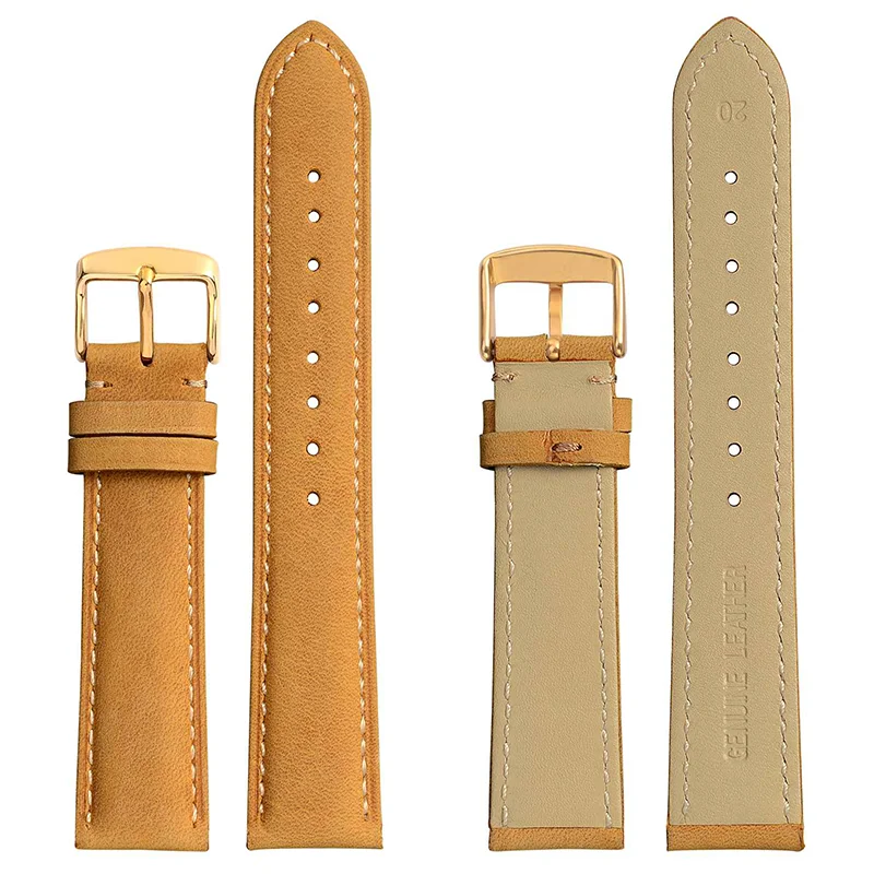 BISONSTRAP Calfskin Leather Watchband Soft Material Wrist Strap 16mm 18mm 19mm 20mm 21mm 22mm 23mm 24mm Watch Band Gold Buckle