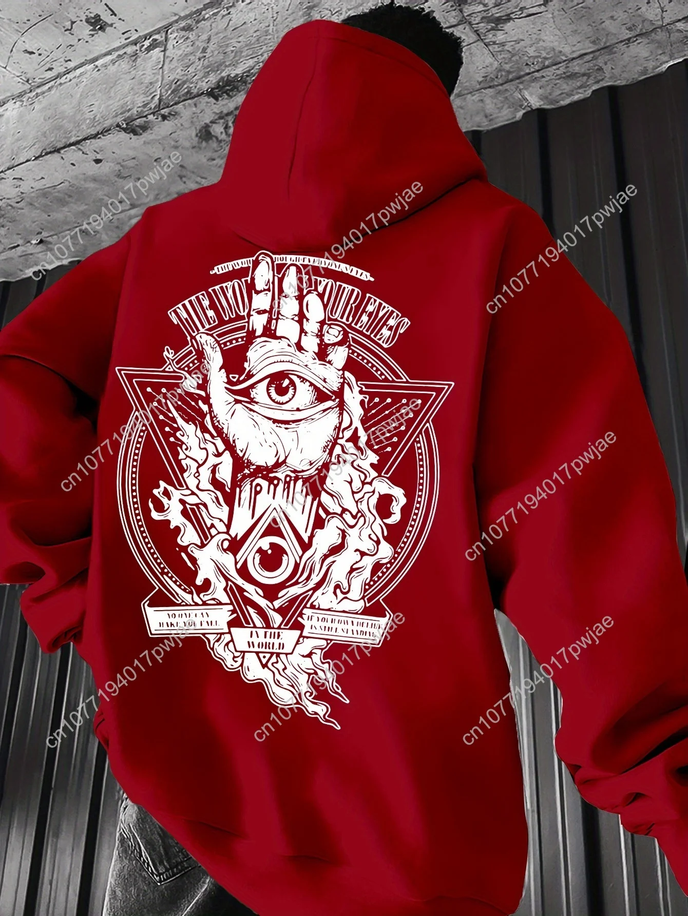 Мужская толстовка с капюшоном с геометрическим принтом — яркий красный повседневный пуловер с карманом-кенгуру, регулируемый капюшон на шнурке, обычный