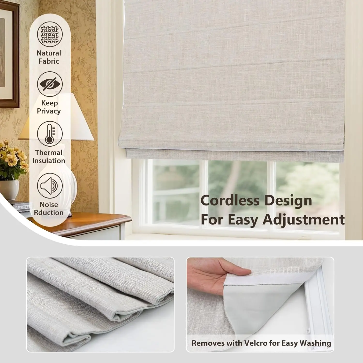 Luxury High Quality Easy to Install Blackout Cordless Spring Control Roman Blinds for Windows view 2