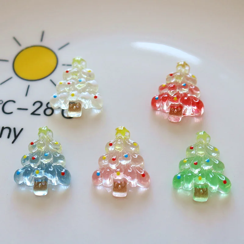 10pcs Mini Kawaii Cartoon Christmas Tree Resin Flat Back Cabochons Scrapbook Diy Party Hairpin