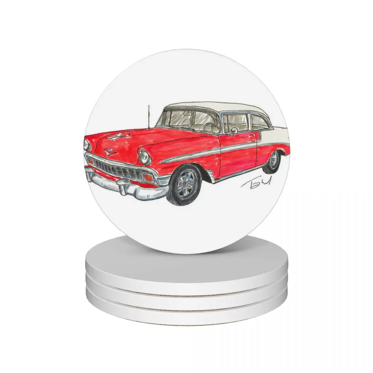 

1956 Belair 2 Door Post - White & Red Ceramic Coasters (Set of 4) bulk anti slip Coasters