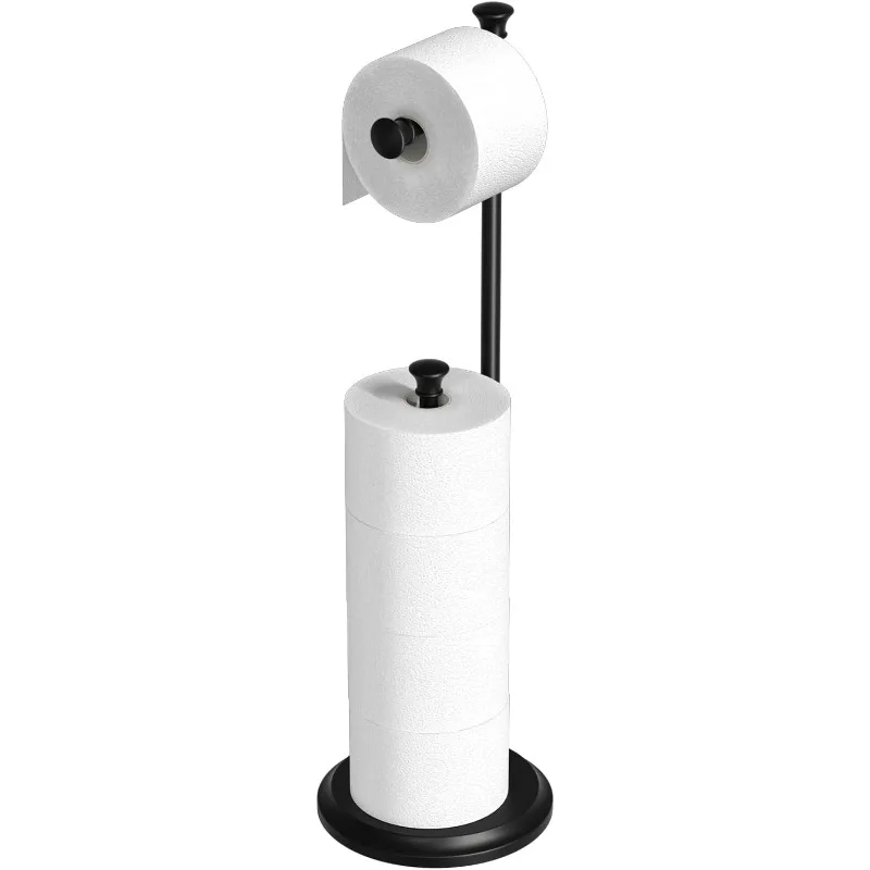 

Toilet Paper Holder Free Standing, Black Toilet Paper Holder, Bathroom Storage for 5 Mega Rolls, 27.6”H