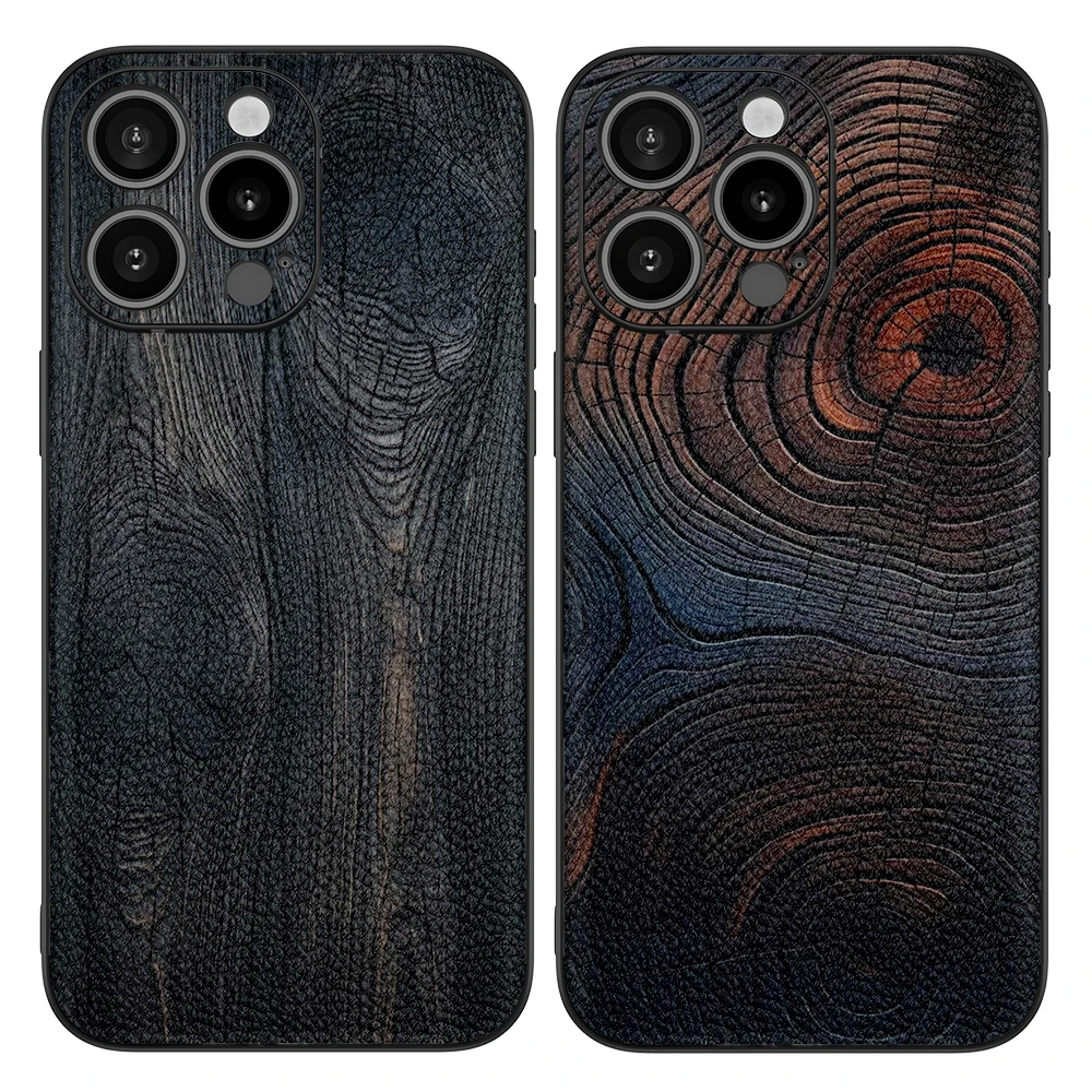 Leather Back Full Cover Case for iPhone 13 mini Pro 14 Plus 15 Pro Max High Quality Paint Wooden Texture with Camera Paint