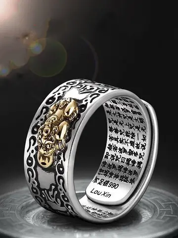 Chinese Feng Shui Pixiu Ring Silver Plated Copper Coins Adjustable Rings for Women Men Amulet Wealth Lucky Jewelry Birthday Gift
