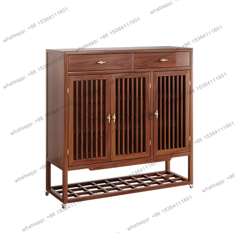 

Solid wood movable shoe cabinet entrance new Chinese storage shoe changing integrated cabinet