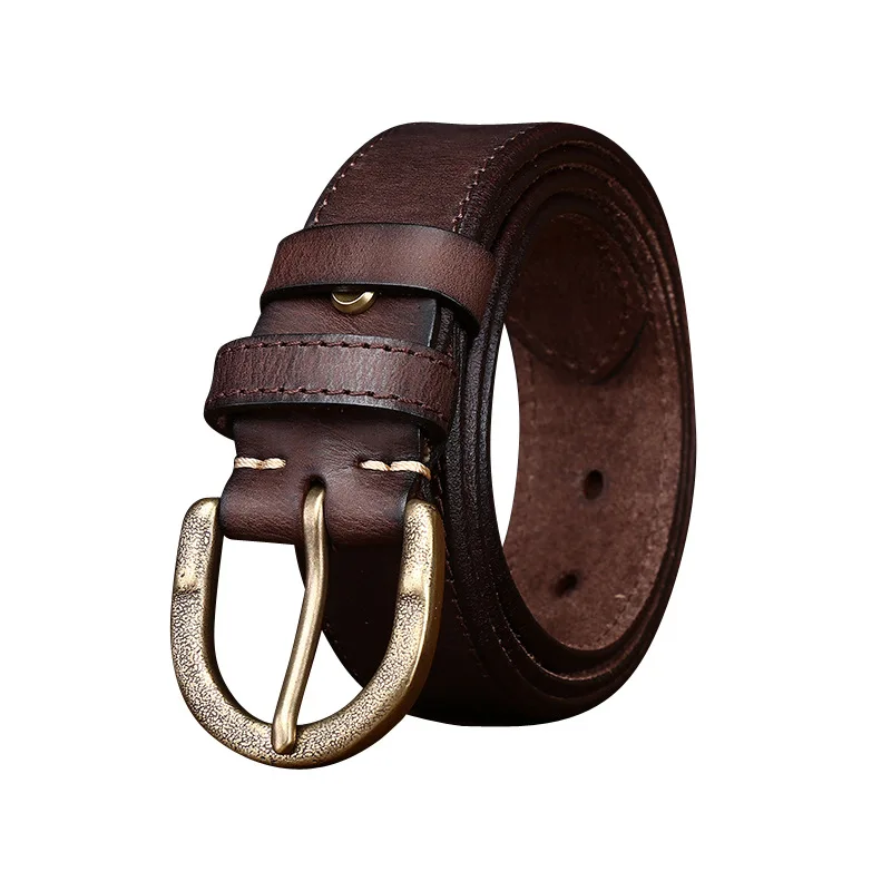 

3.8cm wide new retro distressed men's genuine leather pin buckle top layer cowhide jeans belt