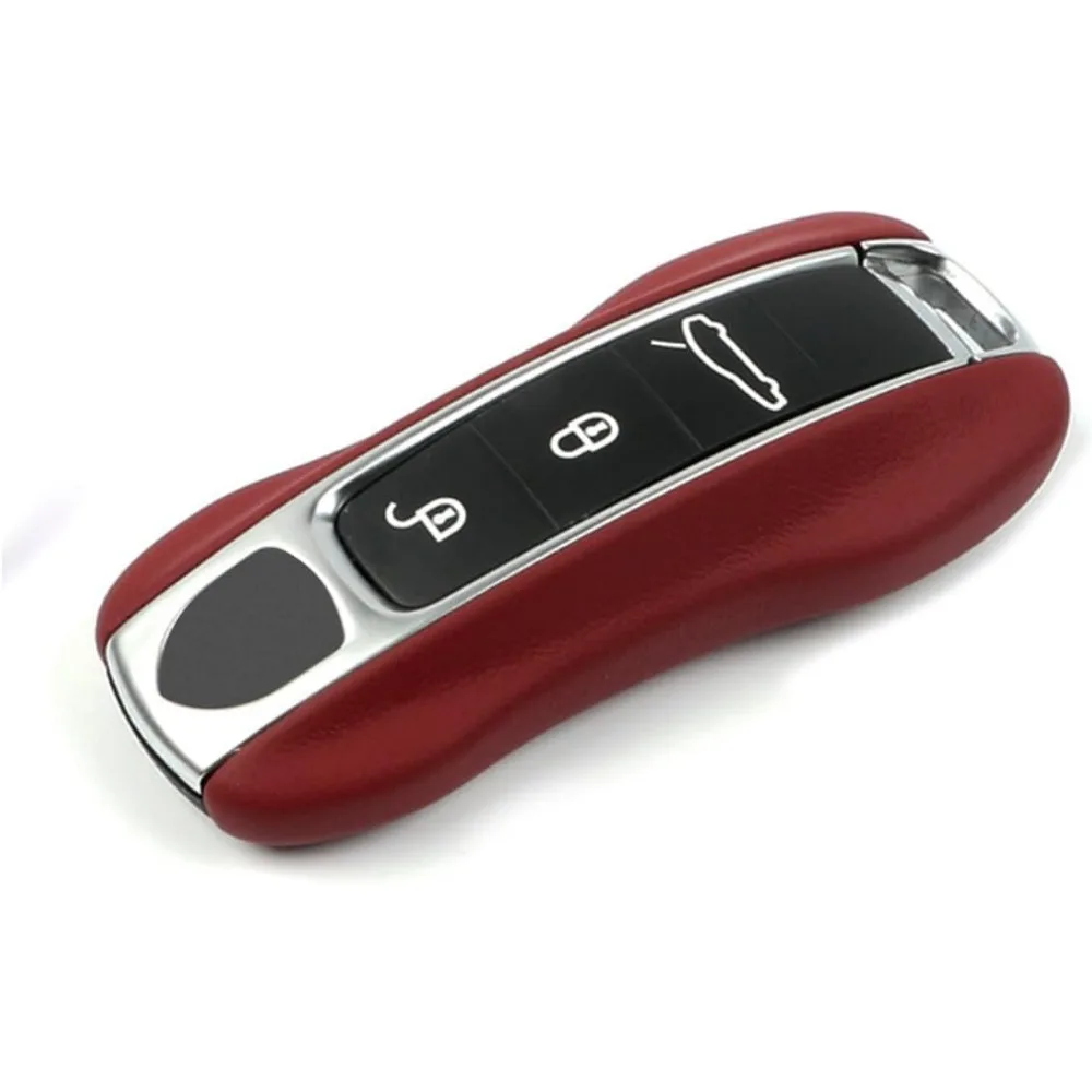 

Leather Key Fob Cover for Porsche Panamera Cayenne, Key Chain Keychain Key Cover for Porsche 911 Taycan Accessories (Bordeaux Re