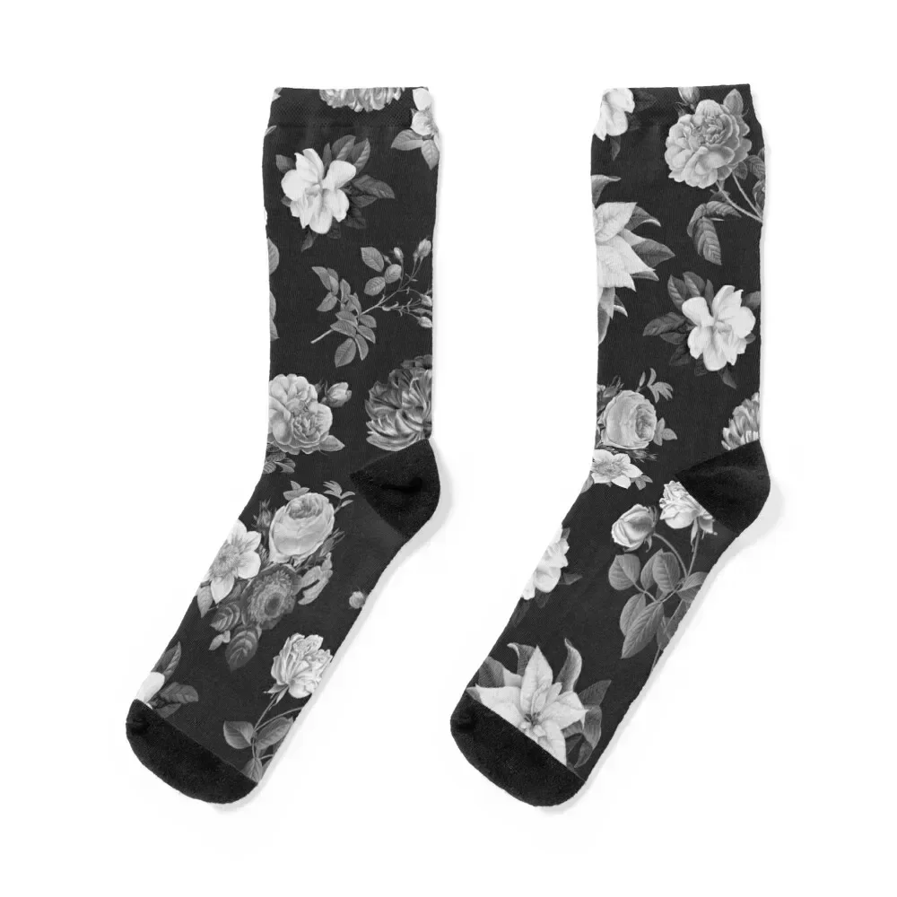 Vintage flowers on black background Socks sheer Lots valentine gift ideas Socks Men's Women's