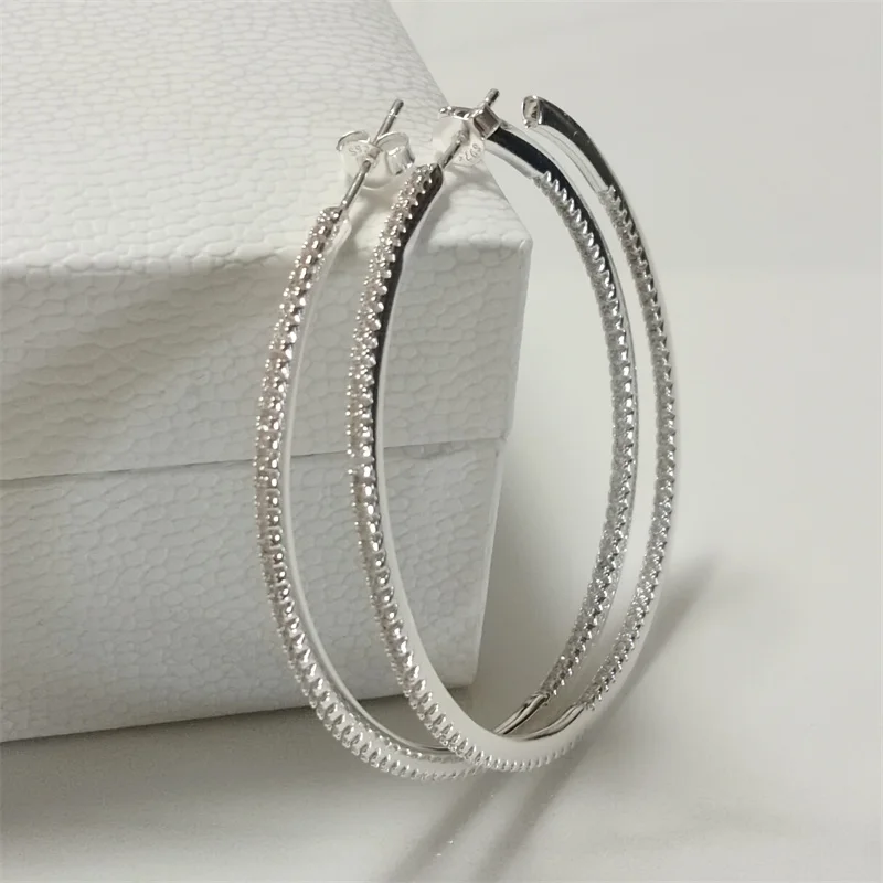 SOMILIA Fashion 925 Sterling Silver AAAAA ZC 40-60MM Hoop Earrings Dangale Earrings For Women Party Fine Jewelry серьги кольца — zdjęcie 4