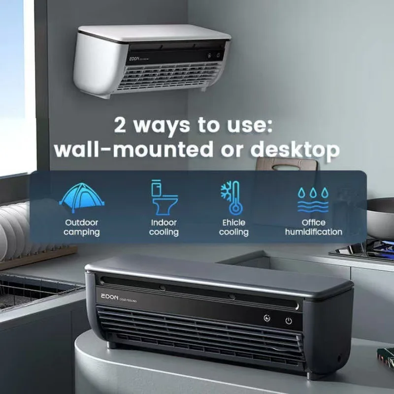 Kitchen Wall Mounted Cooler Mini AC with Remote Control Energy Saving Oil Resistant No Installation Needed Air Conditioning Fan