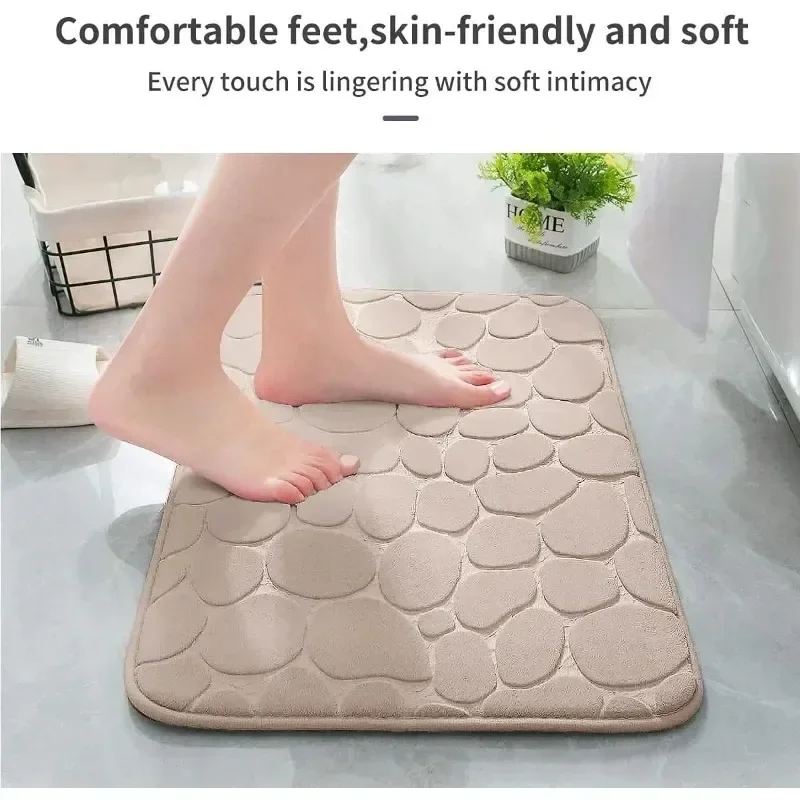 1pc Memory Foam Embossed Velvet Carpet Bathroom Living Room Non-Slip Mat Cobblestone Floor Mat Home Furnishings