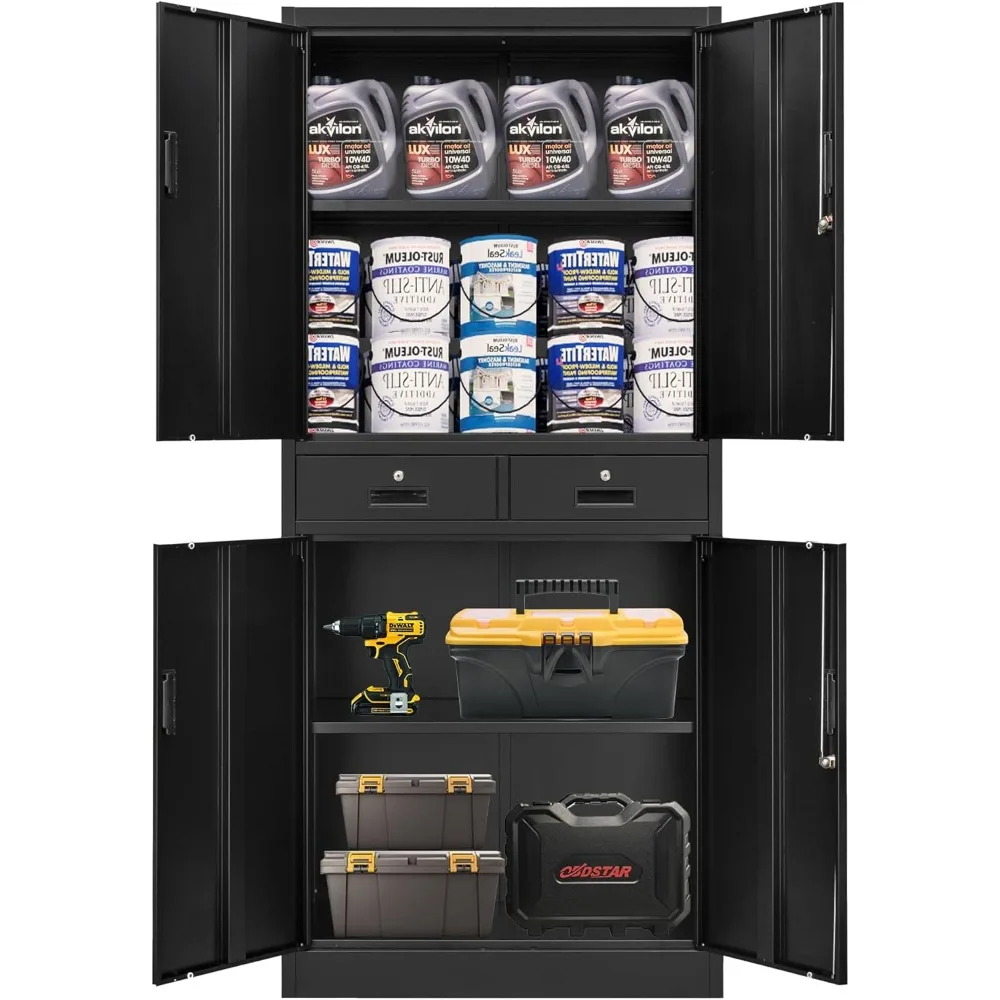 

Metal Garage Storage Cabinet with 2 Drawers and 2 Adjustable Shelves, Tool Storage Cabinet, 71" Steel Locking Cabinet