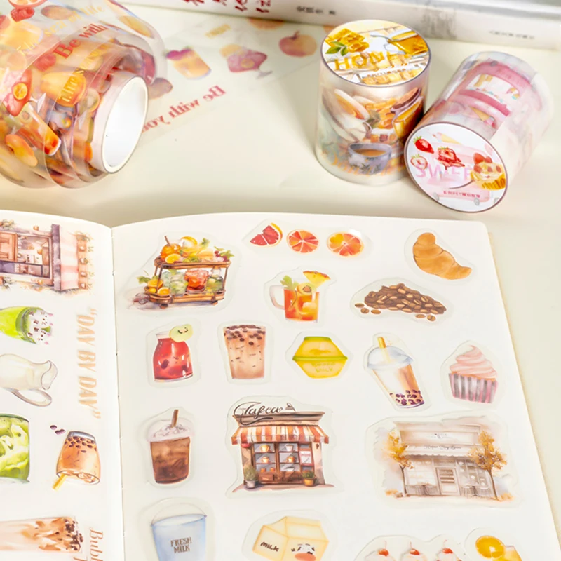 Mr. Paper, 200cm/roll, Fruit, Food, Beverage Theme Tape Stickers, Scrapbook, Phone Case, Water Cup, Diary Decoration Stickers