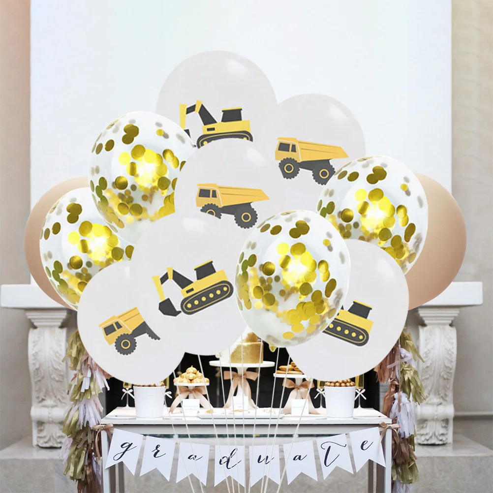 

20 pcs Excavator Balloon Set 12 Inch Truck Printing Sequin Confetti Balloons Kit for Baby Shower Birthday Party Decorations