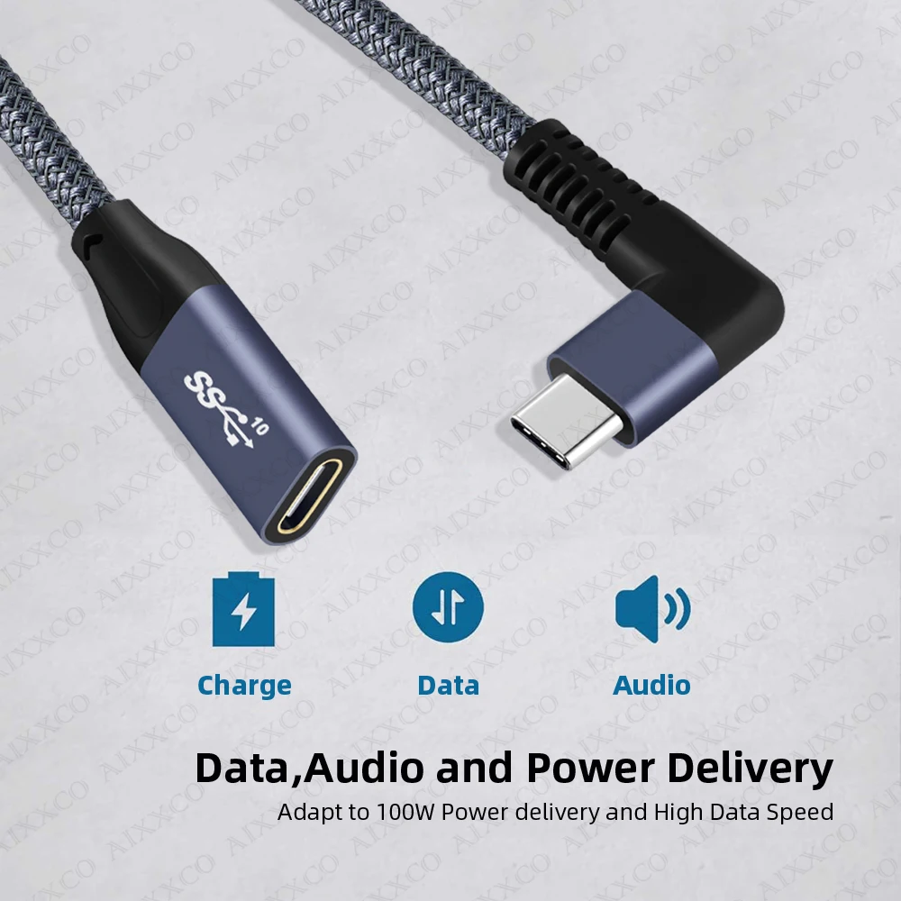 AIXXCO 10Gbps USB C Extension Cable USB 3.1 Type C Extend Fast Charging Cable 100W for Switch MacBook Pro Samsung S10