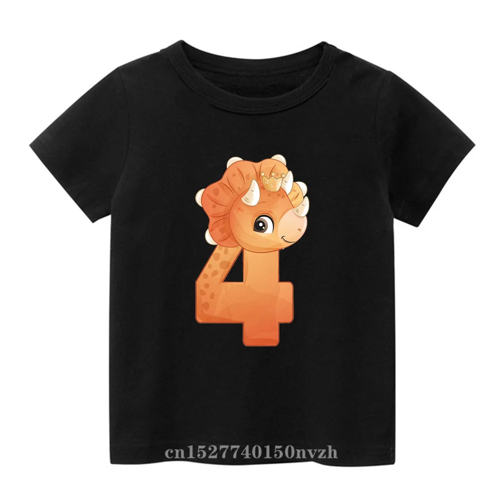 Kawaii Dinosaur Head Birthday Number 1-9th Black Children T-shirt Kid Cute Party Gift Present Clothes Baby Family Group Tops Tee