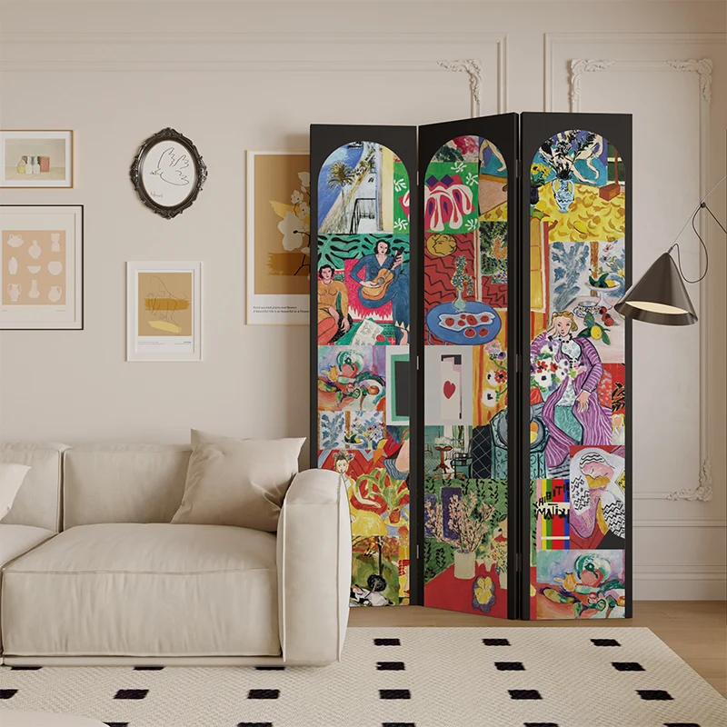 Fauvism color screen partition living room entry mobile blocking folding background medieval French folding screen