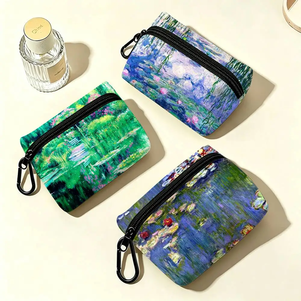 Monet Abstract Landscape Art Wear-resistant Oxford Cloth Coin Purse Portable Backpack Hanging Card Storage Bag