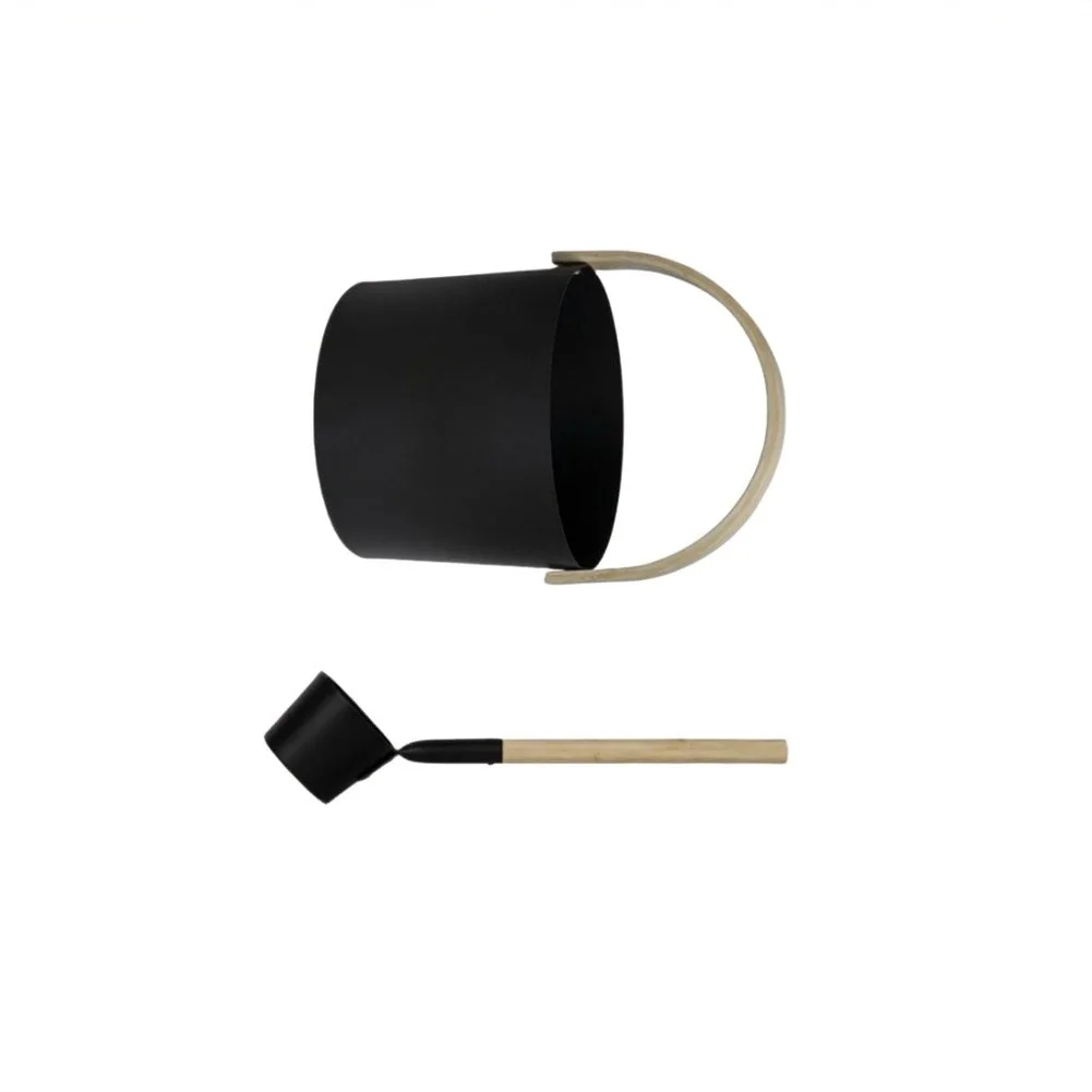 Wooden Handle Scoop Sauna Bucket Set For Relaxation Time Heat Resistant Aluminum Classic Black Finish Ergonomic Wooden Grip