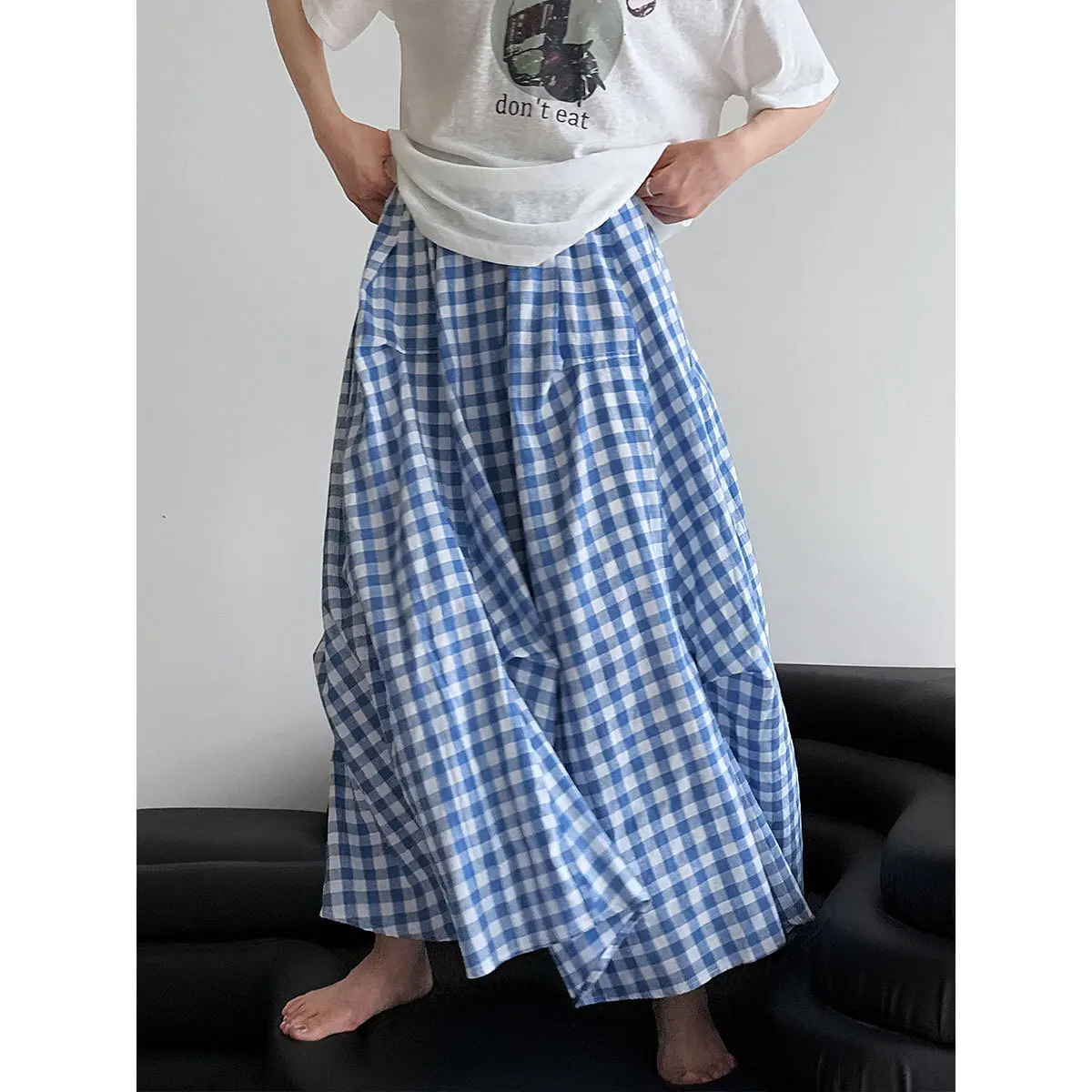 

Plaid Maxi Skirt For Women Summer Irregular Color Block Skirt