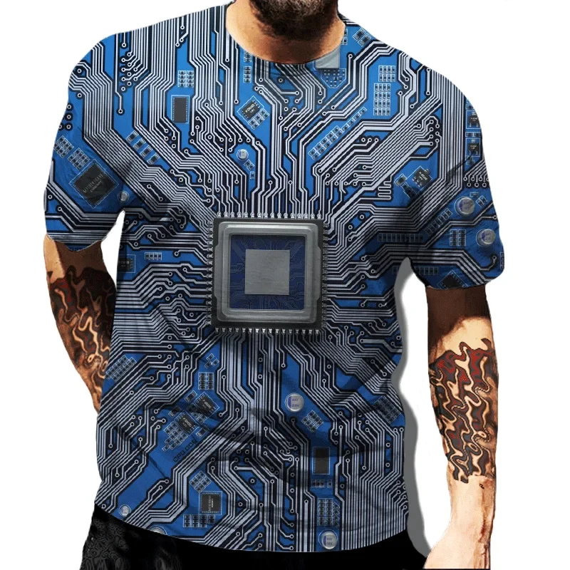 Circuit Board Electronic Chip Tee Unisex Summer Casual Short Sleeve Men Harajuku Streetwear Crew Neck Oversized Family T-shirt