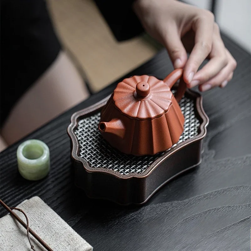 150ML Raw Ore Cinnabar Mud Purple Clay Pot Tendon Pattern Stone Scoop Pure Handmade Teapot Kung Fu TeaSet Small Capacity Teapot