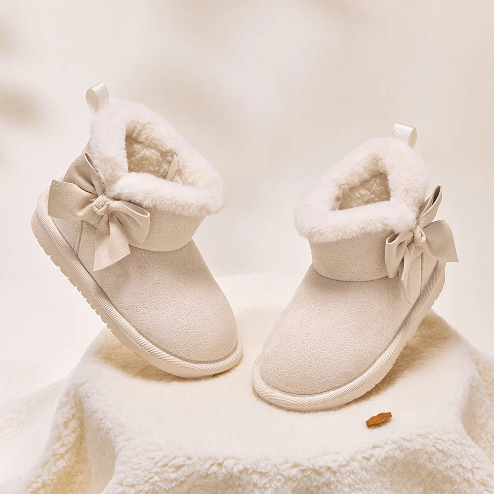 Dave Bella Girls Snow Boots Winter Children's Soft Short Plush Shoes Cute Bow Pattern Kids' Anti Slip Fashion Footwear DB4254511