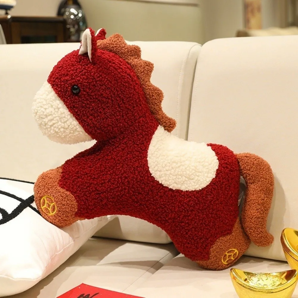 

Cute 55x40cm Horse Stuffed Animal Festive Lunar New Year Gift Horse Plush Toys Creative Soft Horse Year Throw Pillow Collectible