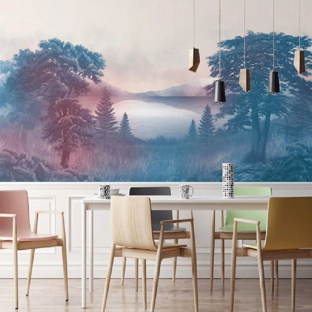 Customized Wallpaper American Natural Landscape Oil Painting Landscape Forest Living Room TV Wall Background Wall Wallpaper