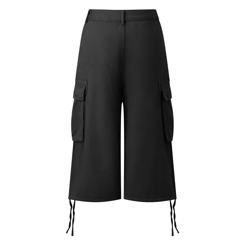 Women Y2K Cargo Bermuda Shorts Low Waist Drawstring Hem Loose Fit Multi Pocket Aesthetic Camouflage Denim Shorts Streetwear