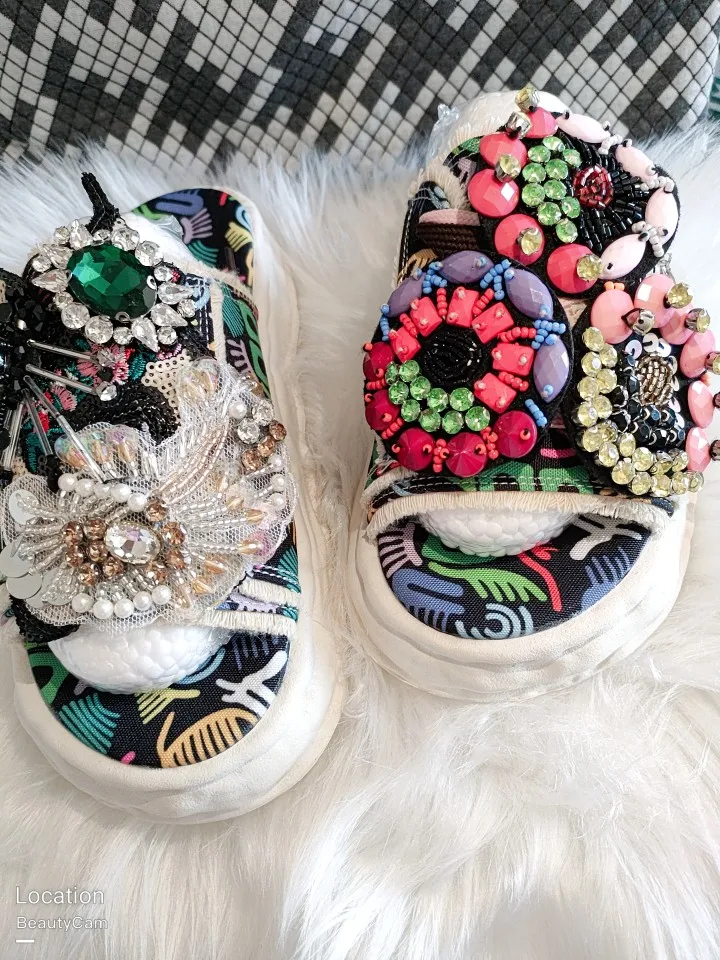 Muffin Thick-soled Lava Ethnic Style Sequined Graffiti Shoes