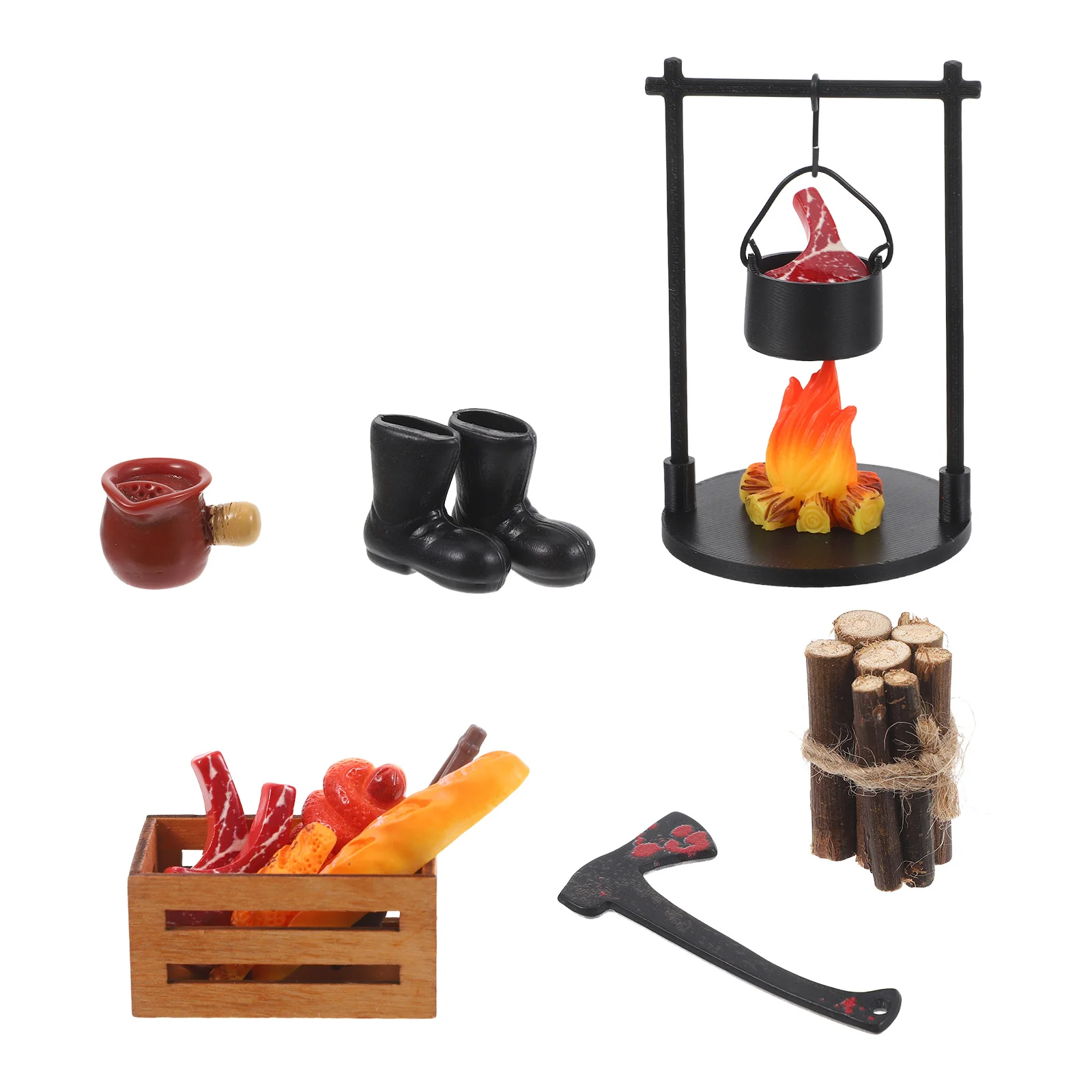 

1 Set Miniature Campfire Decoration Resin Bonfire Fake Steak Cooking Props For Dollhouse Bbq Micro Scene Pretend Play Kitchen