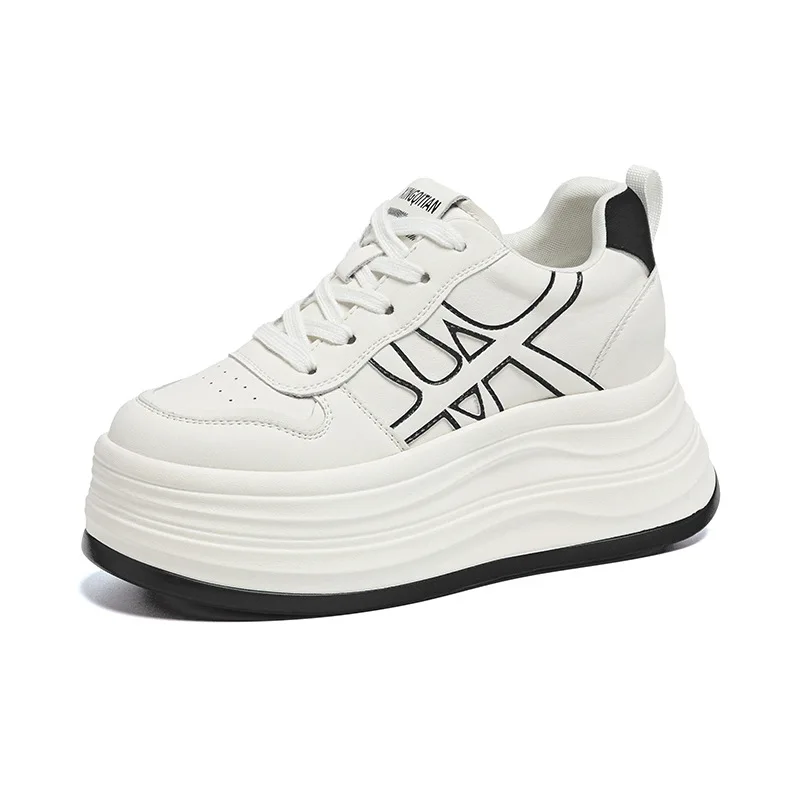 9 سنتيمتر المرأة أحذية رياضية غير رسمية سميكة القاع عالية أعلى أحذية رياضية فضية اللون زيادة الارتفاع مريحة جولة تو المطاط تسولي