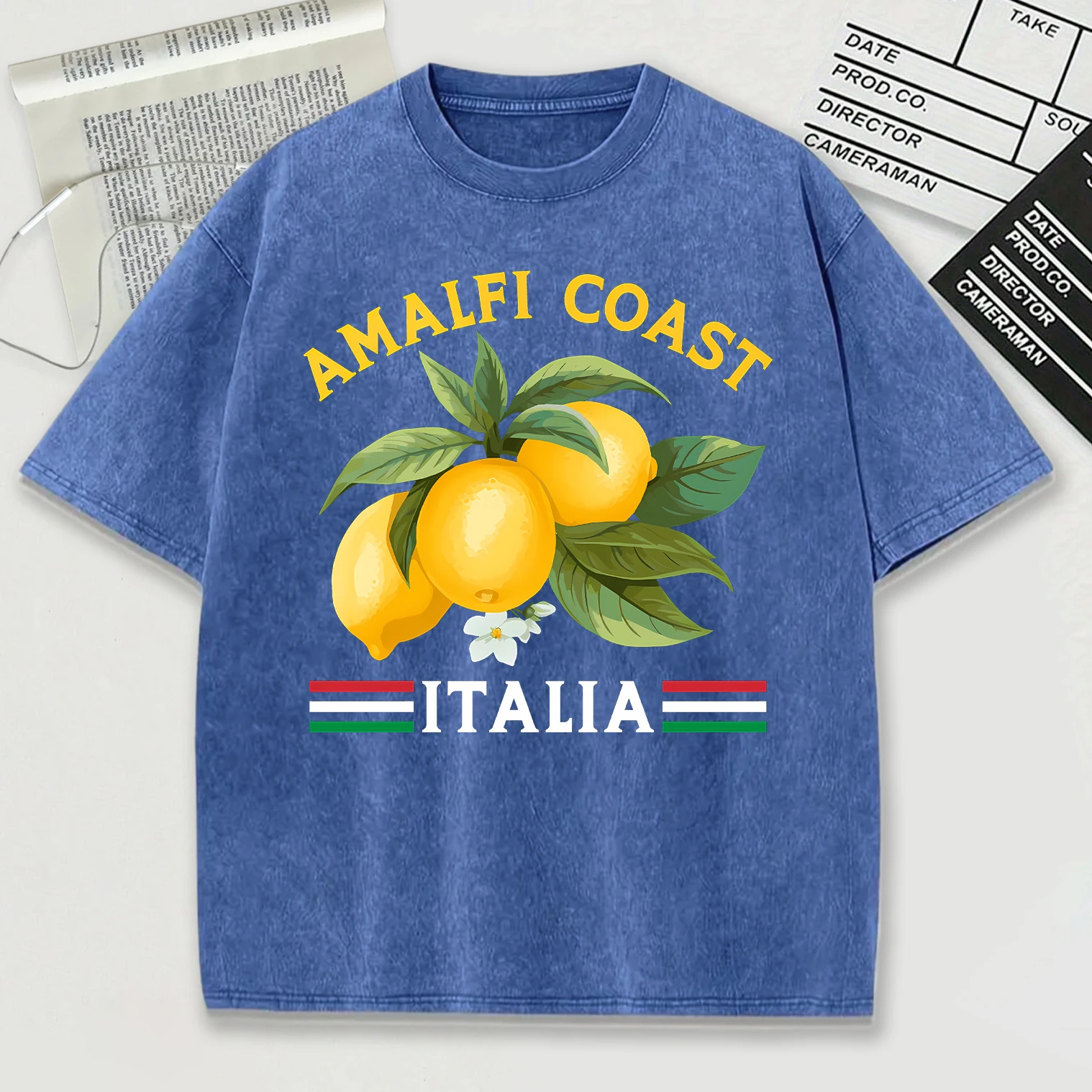 Amalfi Coast Italia Design Snow Wash T-Shirt Mens Summer Comfortable Short Sleeve Loose Unisex Cotton Tops Trendy All-Match Top
