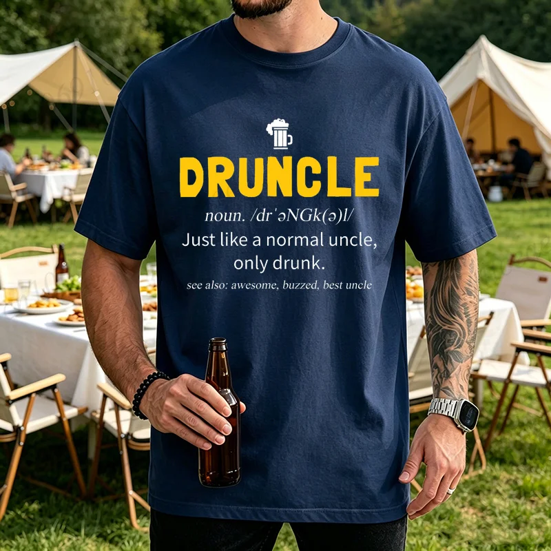 T-shirt graphique Druncle Uncle, hauts à thème de boisson pour hommes, t-shirts décontractés, t-shirts tendance pour anniversaires de famille, cadeaux pour les amateurs de bière.