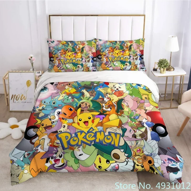 3D Printed Anime Figure Pikachu Bedding Set Pillowcase Jumpman Bedclothes Cartoon Children Kids Quilt Duvet Cover Gift