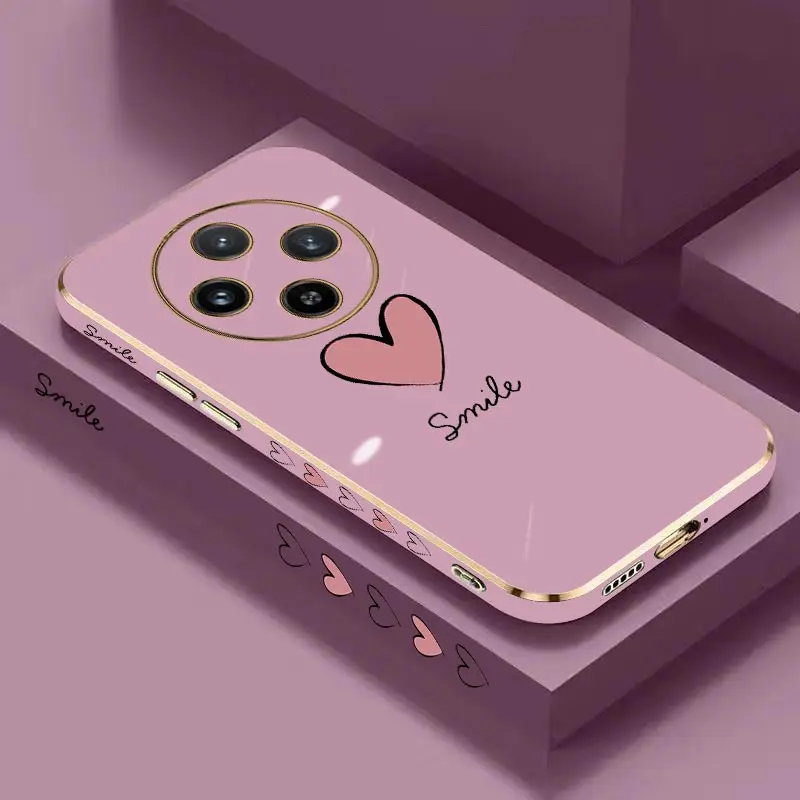 X100 Love Heart Luxury New Plating Phone Case For Vivo X100 X100Ultra Y28 Y100 Y200 X100Pro X100S X100SPro Soft Back Cover