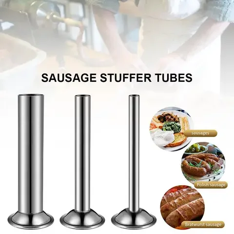 

Stainless Steel Sausage Filling Stuffing Tube 3pcs With Funnel Attachment For Handmade Meat Grinder Stuffer Kitchen Accessories