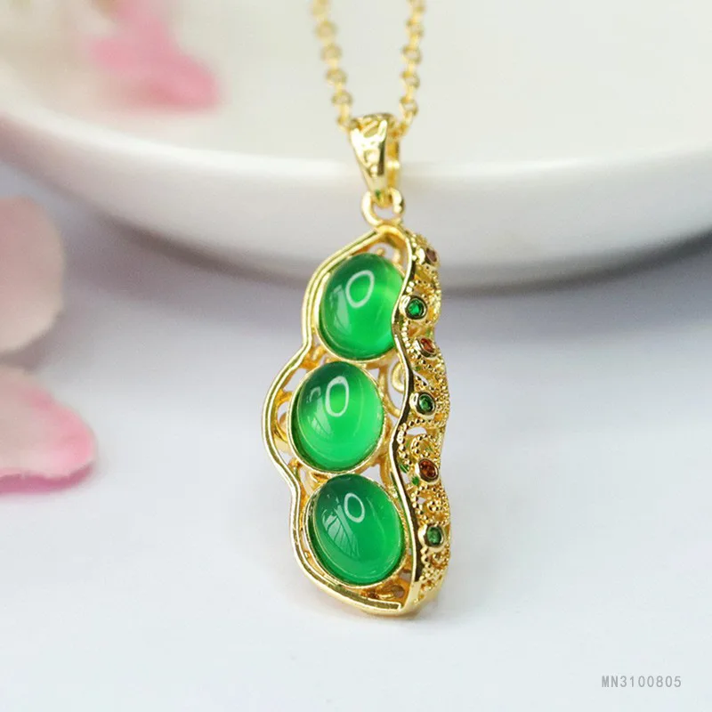 

Кулон из натурального халцедона, ожерелье из зеленого агата императора.