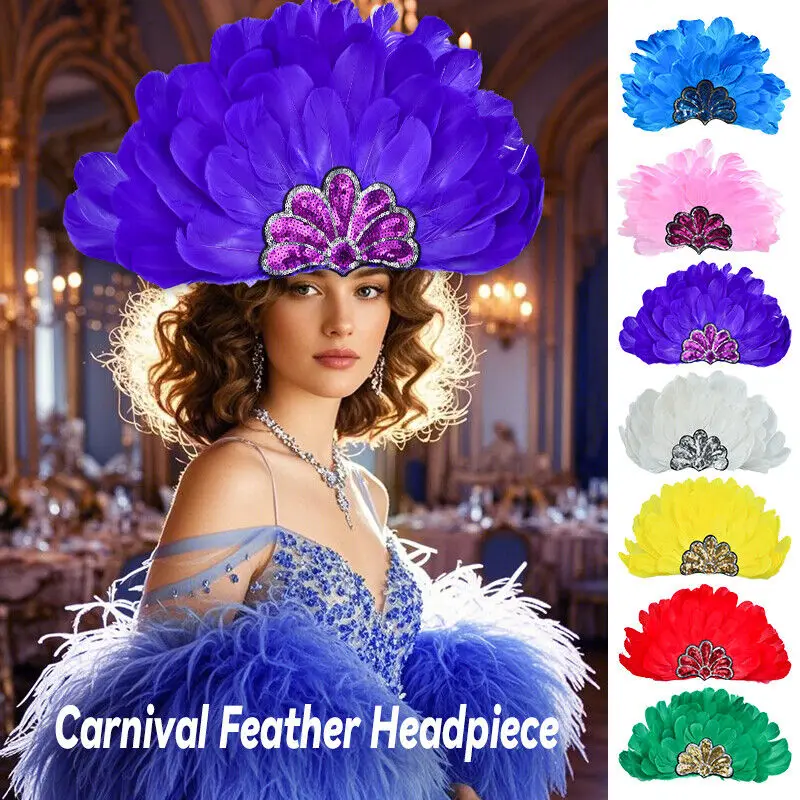 Головной убор с перьями, карнавальная повязка на голову с блестками, праздничная повязка на голову, Гавайские рождественские ленты для волос, головной убор с перьями